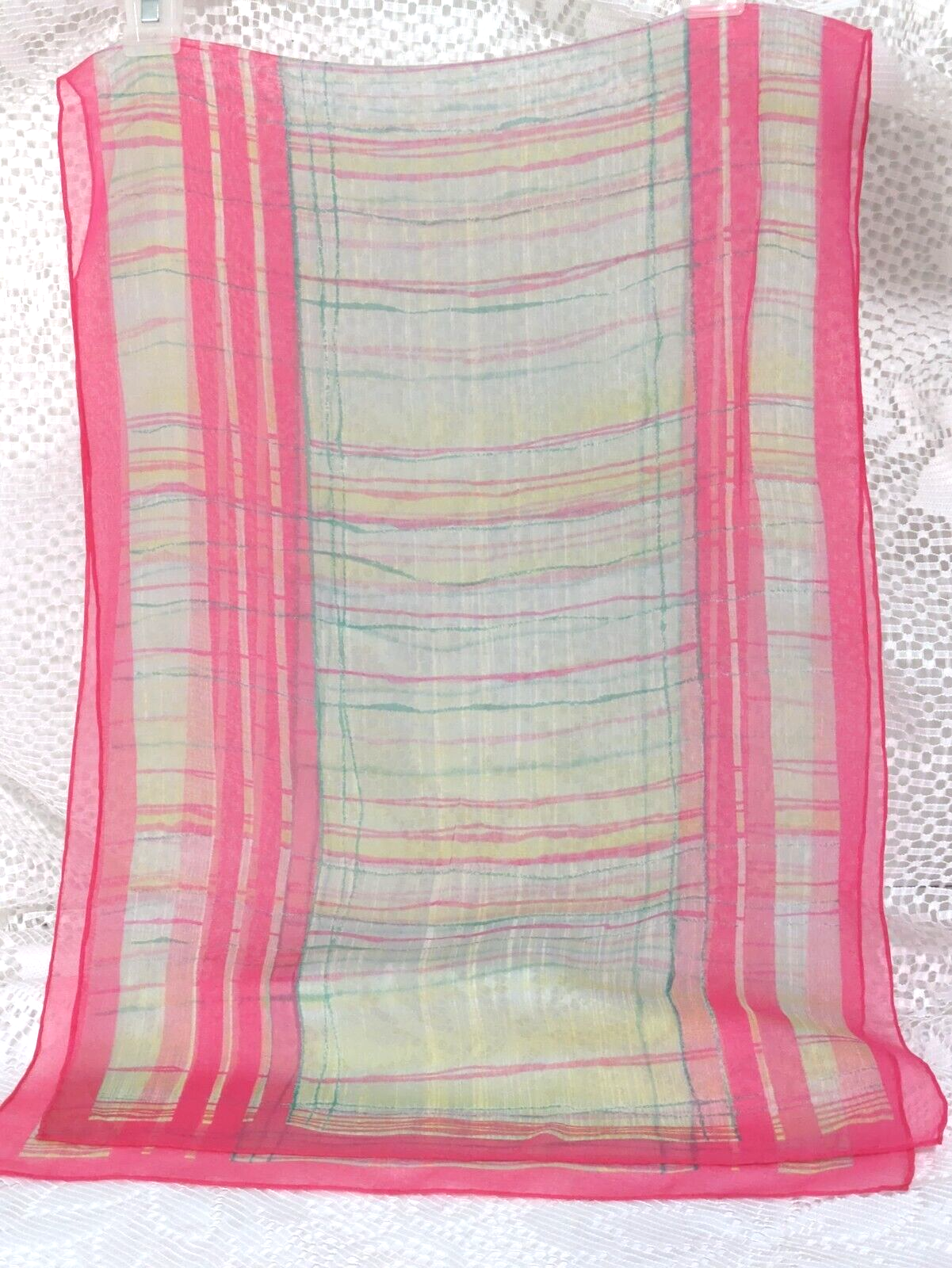 Vintage ECHO Designer Chiffon Scarf 46x15 in Shocking Pink with Sheer Handrolled Hems