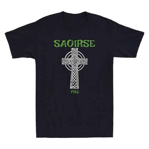 Saoirse 1916 Freedom Irish Republican With Celtic Cross Vintage Men's T-Shirt - Picture 4 of 8