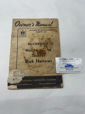 Owner's Manual for IH McCormick Nos. 9A and 9B Tractor Disc Harrows