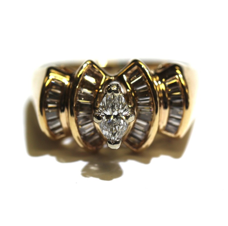 14k yellow gold 1.02ct marquise diamond engagement ring 6g ladies size 5.25