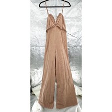 Free People Movement Corduroy Ruffle Jumpsuit Wide Leg Taupe Made USA Small