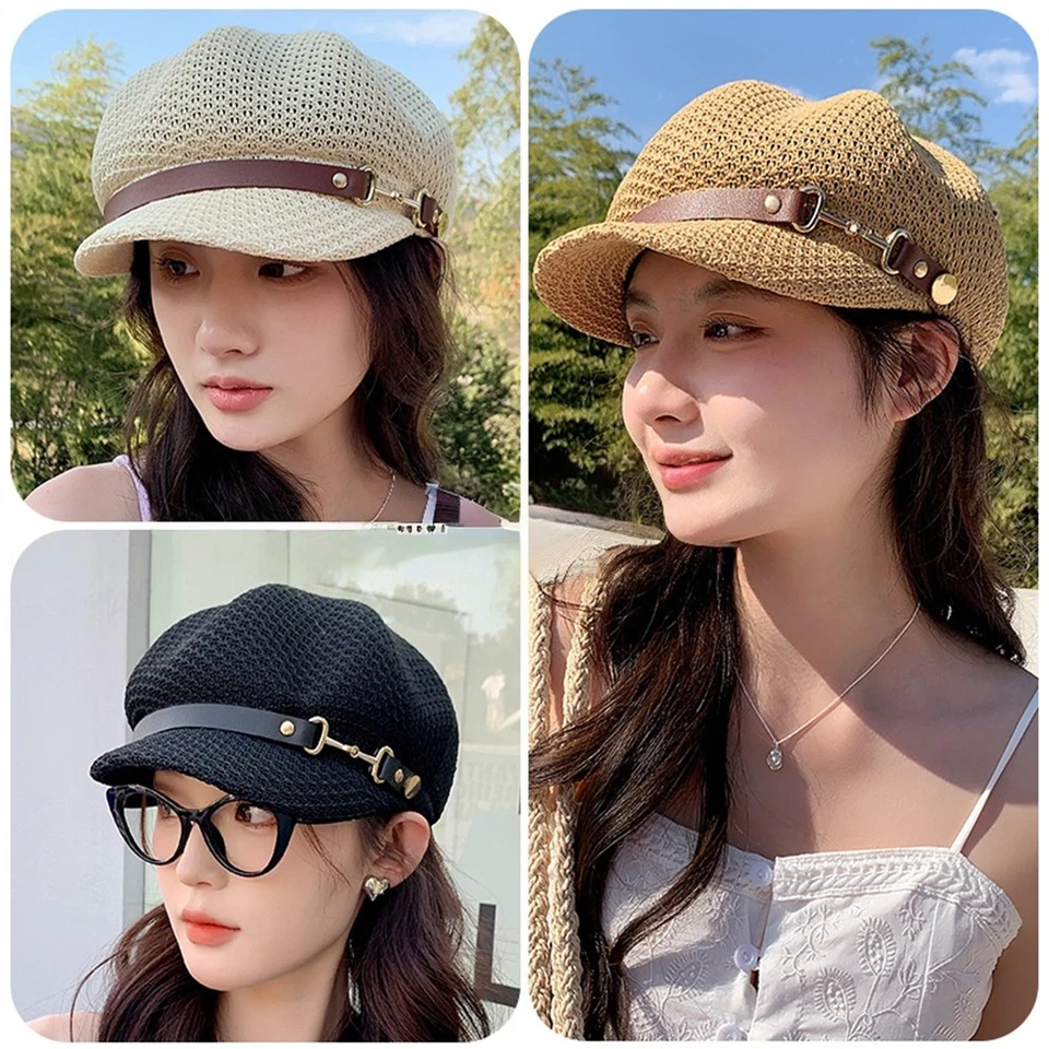 Newsboy Cap Beret Breathable Mesh Sun Hat Beach Octagonal Front Hat for Women - Image 3 of 4
