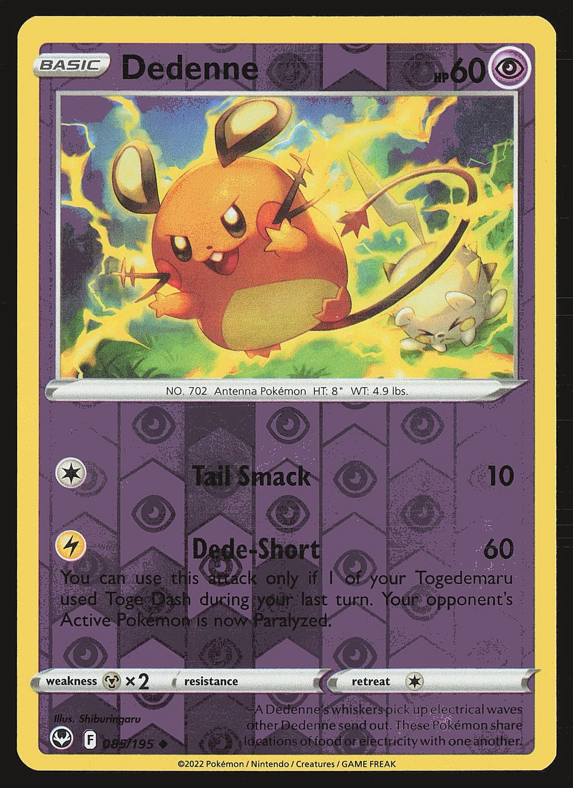 SWSH12: Silver Tempest Dedenne #085/195 Reverse Holo Pokemon Card