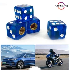 4x Dice-Shape Valve Stem Caps Tire Air Cover Universal Car/Truck/Motorcycle BLUE