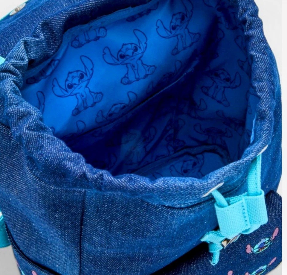 LOUNGEFLY DISNEY LILO & STITCH EMBROIDERED DENIM MINI BACKPACK NWT - Image 4 of 4