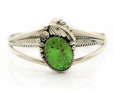 Navajo Cuff Bracelet Sterling Silver Green Turquoise Vintage