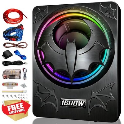 SCBPAUD 1600W 10'' Slim Underseat Car Subwoofer Amp RGB