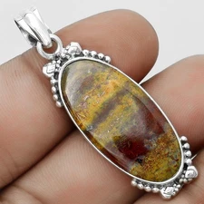 Natural Blood Stone - India 925 Sterling Silver Pendant Jewelry P-1102
