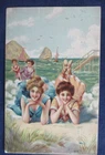1907 Girls Victorian Bathers Beach Seashore Greeting Postcard