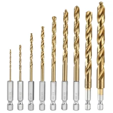 9-Piece Titanium Plated HSS Drill Bit Set, 1/16" to 3/8" Quick Change