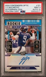 2024 Panini Optic Contenders JJ McCarthy Rookie Ticket Auto Teal /99 PSA 9 / 10
