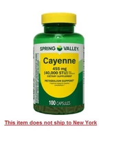 Spring Valley Cayenne Metabolism Support Supplement Capsules 455 mg 100 Count