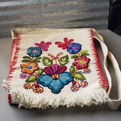 Wool Beautifully Embroidered Purse Crossbody Boho Colorful Flower Shoulder Bag