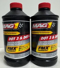 Pair - Mag 1 - DOT 3 & DOT 4 - Motor Vechicle Brake Fluid - 12 oz - New