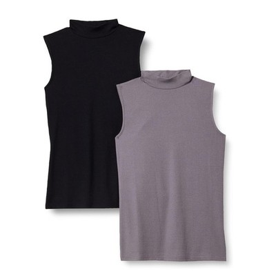Amazon Essentials Women's Mock-Neck Slim-Fit Rib-Knit Sleeveless Top 2 Pack