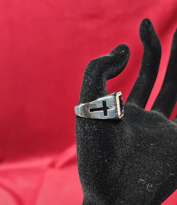 Anillo Clero Hombre Cristal Azul Halo Plata de Ley 925 Cristiano Talla 12.5 *Nuevo Foto 2 de 4