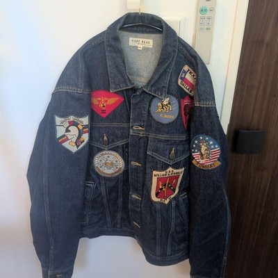 AVIREX Patch Top Gun Denim Jacket Blouson Coat Men Size 2XL Genuine