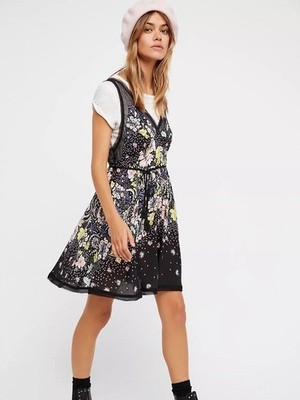 Intimately Free People NWT Longwood Printed Floral Black Dainty Slip Mini Dress