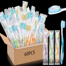 60 Pack Colorful Prepasted Disposable Toothbrushes Bulk Individually Wrapped Too