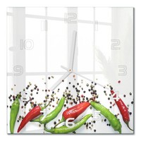 Quadratische Glas-Wanduhr Als Wanddekoration Chilischoten WeißE Zeiger 30X30 Cm