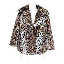 Vintage Chaus Faux Fur Leopard Print Snap Closure Winter Coat Women's Sz Medium