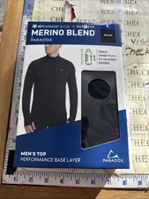 New Paradox Men's 1/4 Zip Merino Blend Performance Base Layer Top, Black, Size L