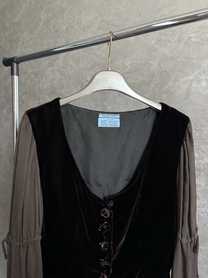 Blusa de terciopelo Prada Archive FW 1993 malla manga larga talla IT 42 hecha en ITALIA Foto 3 de 4