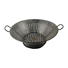 Vintage Rustic Enamelware Granite Gray Metal Colander Strainer Farmhouse Decor