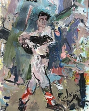 Ted Williams Abstract Painting – Mixed Media Baseball Art on Paper, 11x14