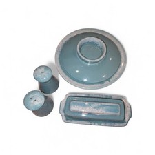 Vintage Hull Pottery Crestone Turquoise Lava Drip 5Pc Serving Set MCM Oven Proof