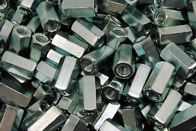 (100) Hex Coupling Nuts 3/8-16 x 5/8 x 1-1/8 Threaded Rod Connector Zinc