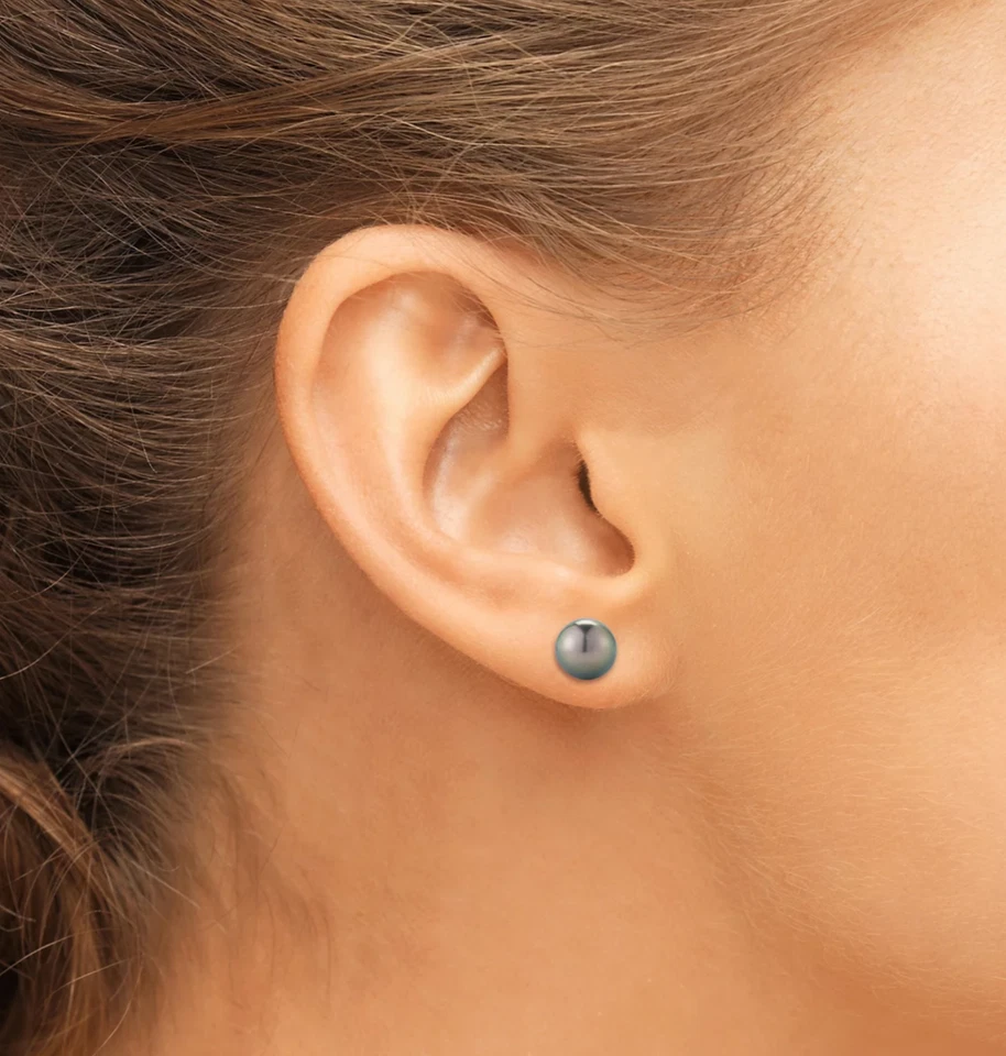 PENDIENTES MACY'S PERLAS TAHITIANAS CULTIVADAS NEGRAS 9 MM ORO 14K NUEVOS PRECIO DE VENTA SUGERIDO POR EL FABRICANTE $300 Foto 4 de 4