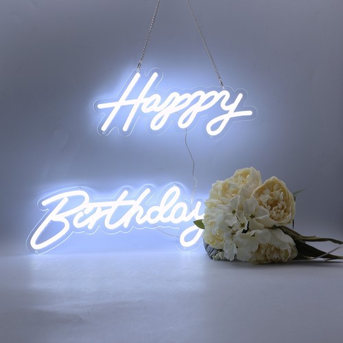 Cold White Happy Birthday LED Neon Lamp Integrative Hanging Sign Party Home Deco - Picture 2 of 4