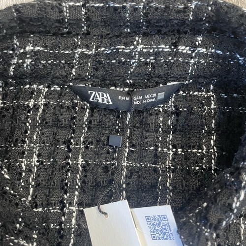 Zara Womens Blazer Black Medium Fitted Academia Plaid Business Textured READ - Picture 2 of 14
