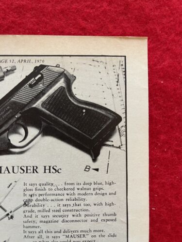 Vintage 1970 Print Ad Mauser HSc Handgun Interarms Firearms Company Ad - Bild 3 von 7