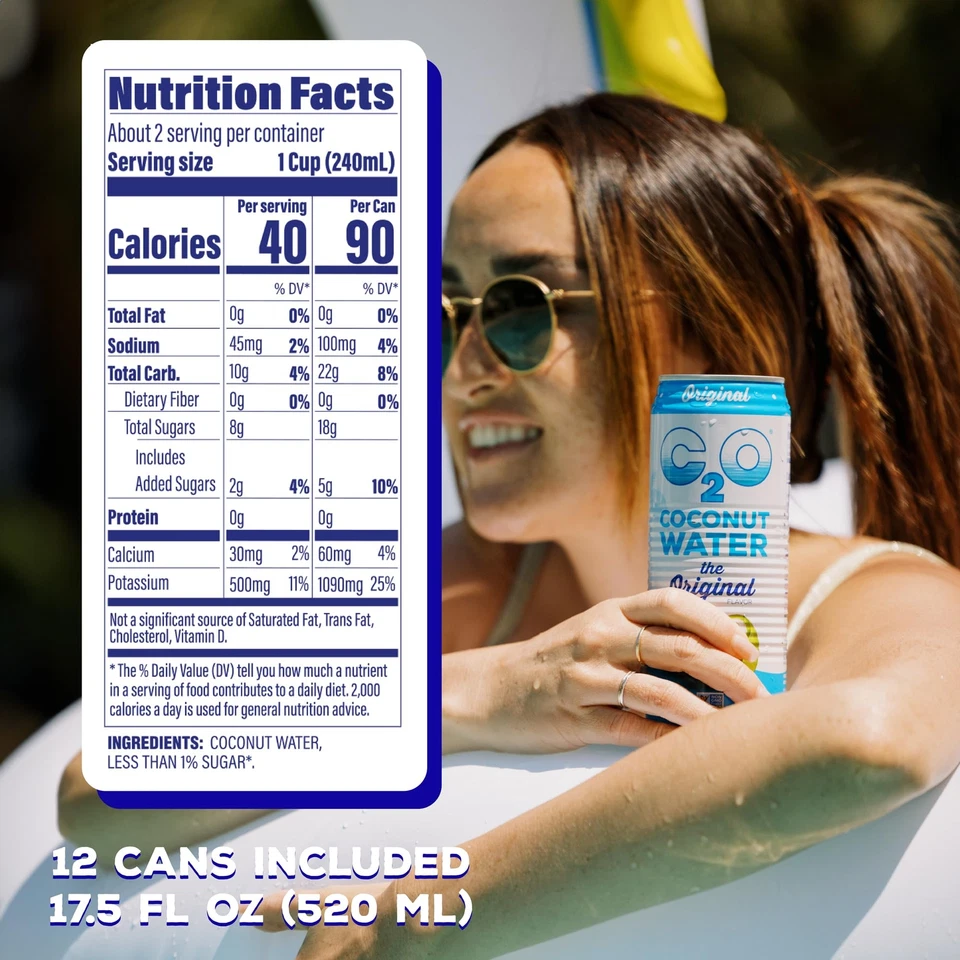 C2O - Coconut Water, Made with Fresh Coconut Water, Plant Based  Cans,17.5 FL OZ - Image 4 of 4