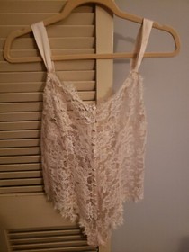 VTG Victoria's Secret Cream Sheer Lace Teddy Lingerie Sz S Gold Label FLAWS