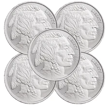 Lot of 5 - Buffalo Indian 1 oz .999 Fine Silver Elemetal Round
