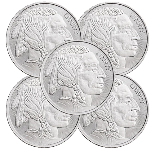 Lot of 5 - Buffalo Indian 1 oz .999 Fine Silver Elemetal Round
