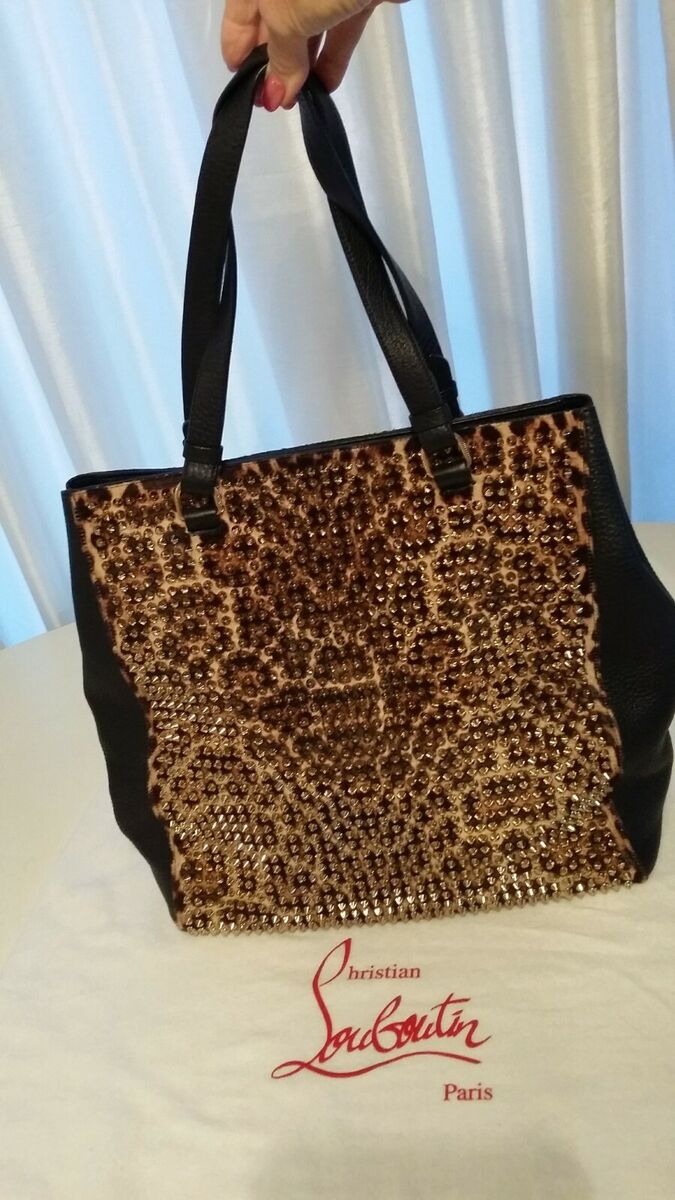 Christian Louboutin Panettone Shopping Bag, Leather/ brass black/leopard, New WT