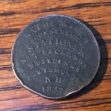 Old 1837 PORTSMOUTH New Hampshire Advertising HARD TIMES TOKEN William Simes Co.