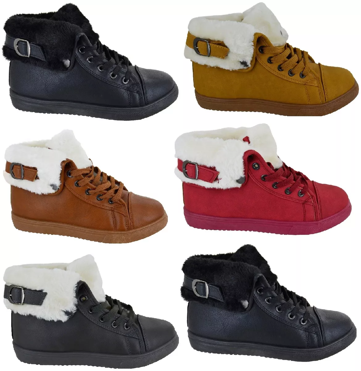 WOMENS FAUX FUR LINED COMFY SPORT ANKLE TRAINERS LADIES CASUAL WINTER SHOES SIZE