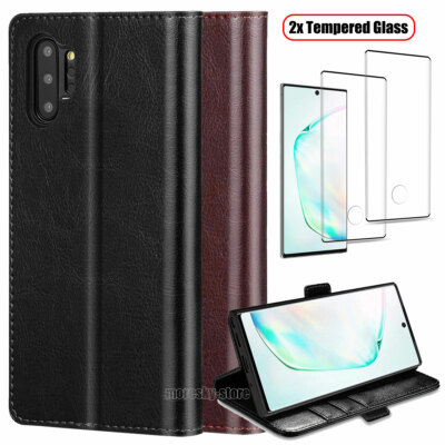For Samsung Galaxy Note10 Plus 5G Case, Shockproof Leather Cover +Tempered Glass