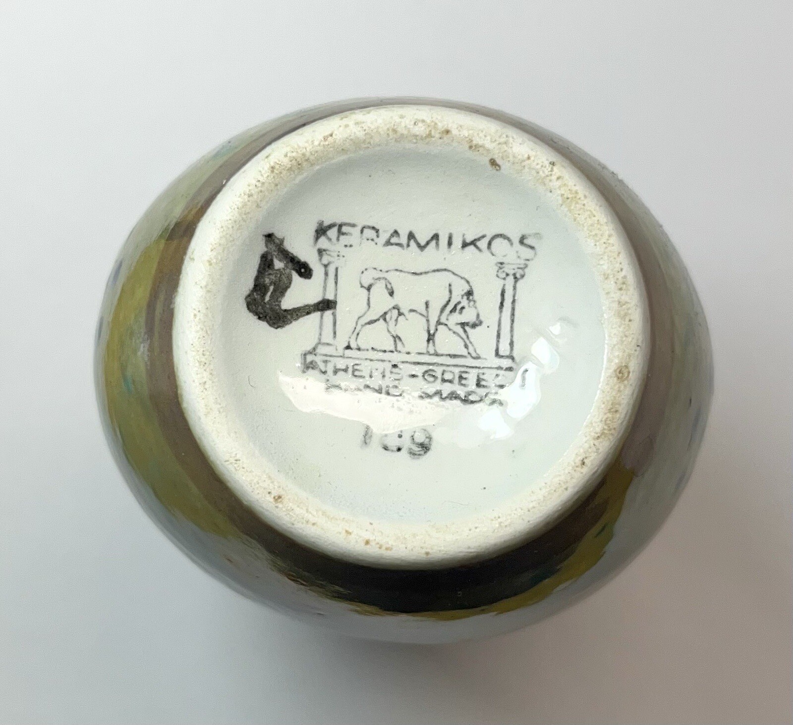 2 Mid Century Keramikos Art Pottery Bud Vasess Hand Painted Athens