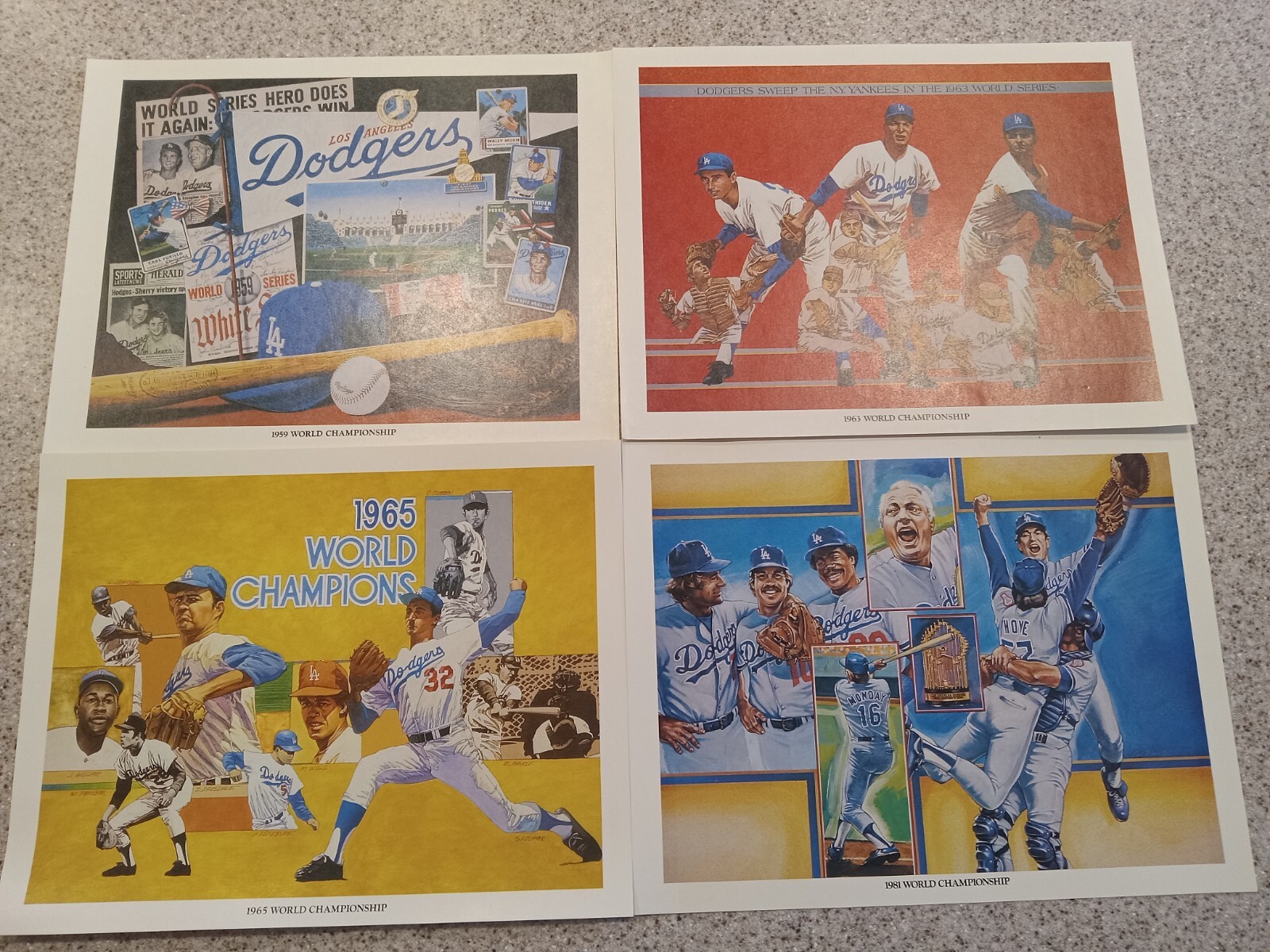VINTAGE UNION 76/LA DODGERS WORLD SERIES POSTERS LOT OF 4