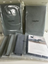 Calvin Klein 8 Piece Sheet Set New Queen Fitted Flat Shams Cases Washed Stencil