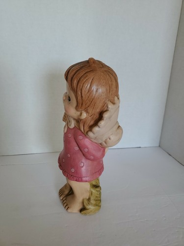 Girl Pink Dress With Dots And Flowers Ceramic Figurine - Picture 3 of 5