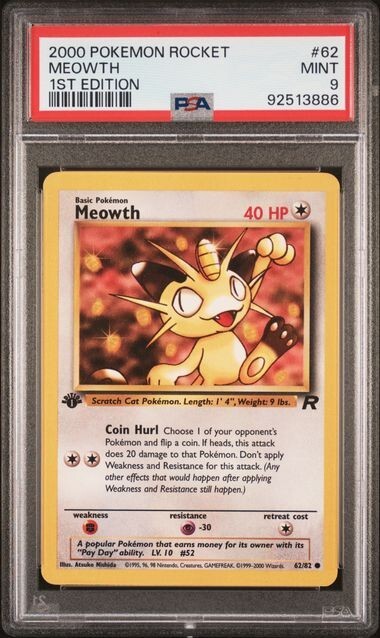 1st Edition Meowth 62/82 - Team Rocket - PSA 9 Mint | eBay
