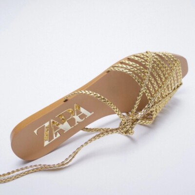 Zara Canada Zara Gold Lace Up Sandals BRAND NEW ZARA UK 41 GOLD