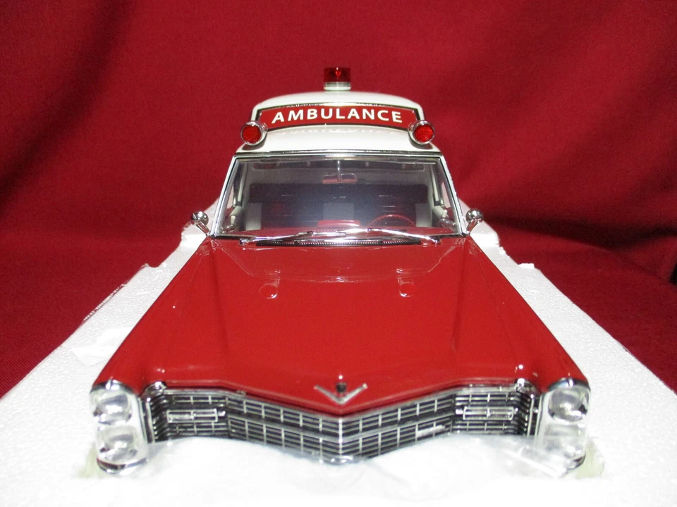 1:18 Scale 1966 Cadillac Ambulance HT Red Greenlight Precision Diecast Model Car - Image 4 of 4